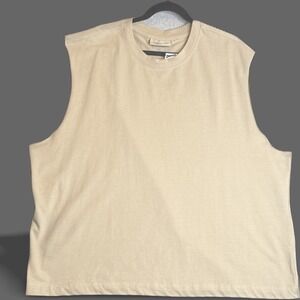 Amongst Others Sleeveless Muscle T Shirt Cutoff Premium‎ Cotton Mens XL Beige